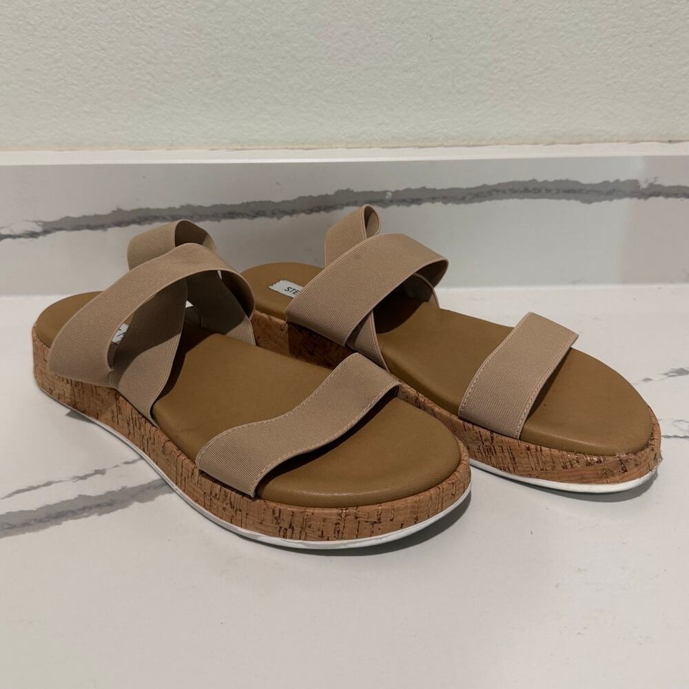 Steve Madden Azzurra Platform Sandals Tan Beige Elastic Stretch Straps Women 10